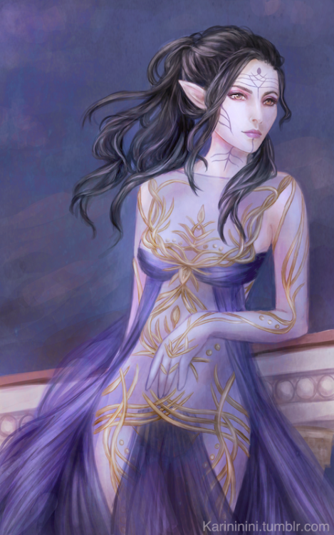 karininini:My part of the art trade with @anieactuality of her Lavellan, Alas’lin in a lovely dress.