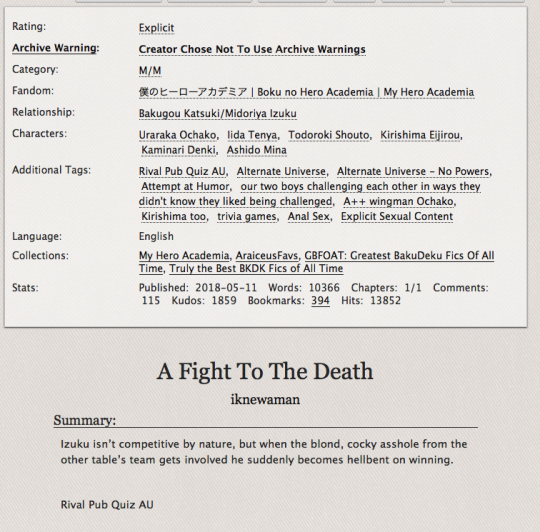 Screenshot of AO3 fic a fight to the death