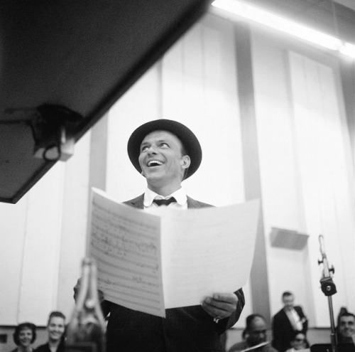 wehadfacesthen:Frank Sinatra recording at the Capitol Records Tower studio in Hollywood, 1954, photo by William Claxton