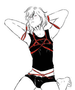 ryuzatodraws: day 19 kinktober : shibari Ruki getting tied up! 