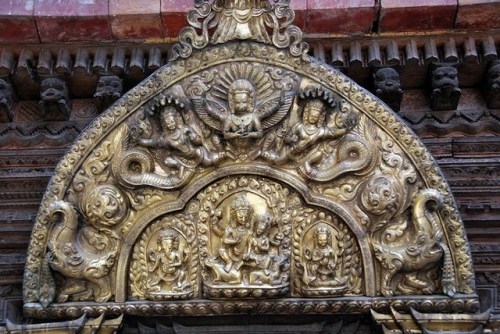 Gokarneshwara Mahadeva temple torana with Shiva and Parvati, Nepal