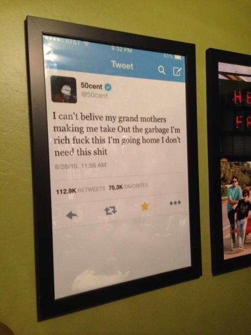 unamusedsloth:  Someone made 50 cent’s tweet into a poster 
