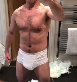 naughtyarmyboi:  noonehome69:  yfrontsmen:  Fresh morning Hanes.  Another hot submission from our regular Mr Anonymous. I do love getting these  Many thanks bud!!  Love it  I LOVE the wet, used, adult diaper on the floor behind him 