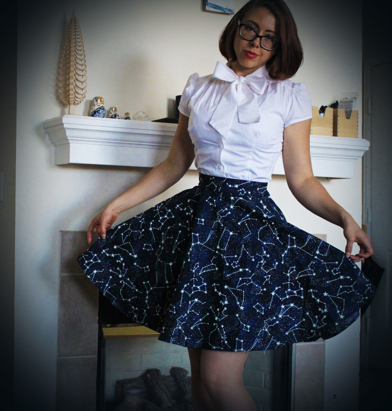 Perfect Box Pleated Navy Blue Cotton Skirt - Belles Couture LLP