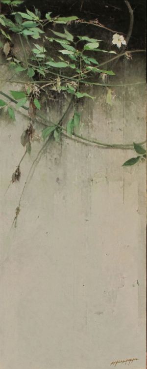 Climber II   -  Carlos Morago, 2020.Spanish,b.1954-Oil on wood , 50 x 20 cm.