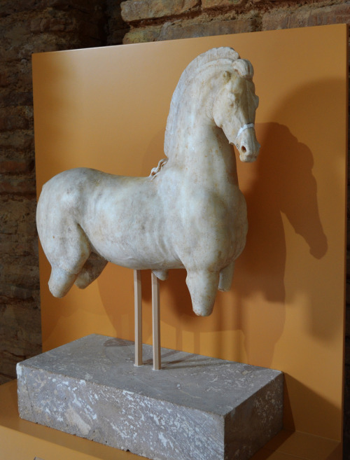 greek-museums:Archaeological Museum of Ancient Sicyon:Marble statuette of a pony with archaising fea