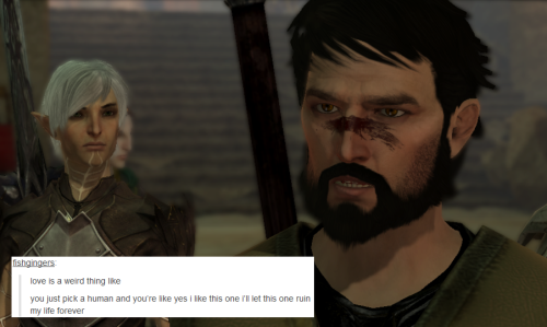 bubonickitten: Dragon Age 2 + text posts — Fenris/Hawke decided to do a fenhawke one. bc why n