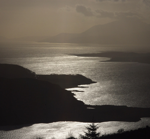 The Kyles of Bute on a dark, sunny day in December.