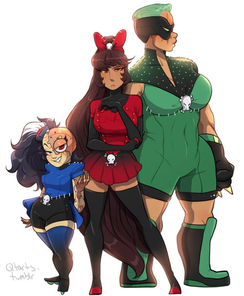 qtarts:Vendetta, Ghi Ghi and Kralista! My polyamorous lady villain trio! It’s been a while since I’ve drawn my girls but I truly love them. The group is called The Virago Triad!!