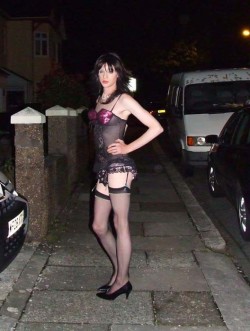 sissyhumiliations:Sissy was ordered to the streets to advertise her wares for the cruising johns.