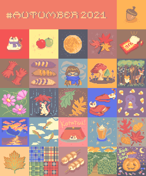 A bit late but here’s my #autumber 2021 compilation! 遅くなっちゃったけど10月のautumberのために描いた絵のまとめです！