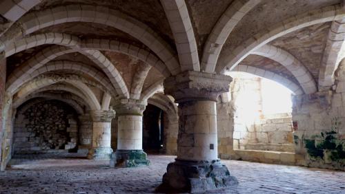 Undercroft, Burton Agnes Manor House, East Riding of Yorkshire, England.It states is a rare example 