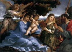 artmastered:  Lorenzo Lotto, Madonna and Child with Saints and an Angel, 1527-28 