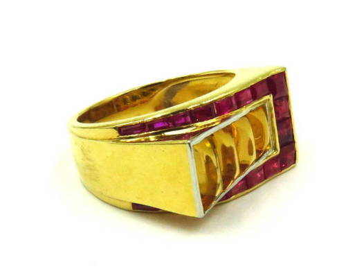 allaboutrings: 1940s Retro Citrine and Ruby Stylized Buckle Ring