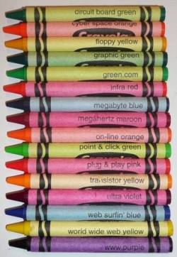 kayliesaurusrex:  flusschen:  meanwhile in 1997 these cutting edge internet themed crayons were born  &ldquo;floppy yellow&rdquo; 