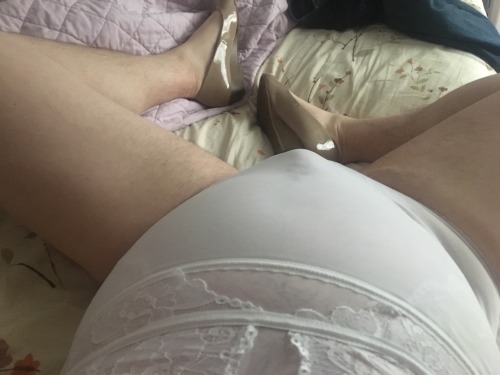 magellandowntheblock: Feeling very feminized, wearing a lacy bodysuit and full briefs. Just a fat, h