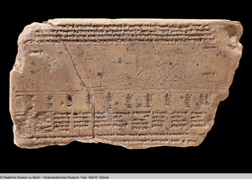 bagdemagus: Cuneiform tablet with incised drawing of constellations: the Lion (Leo) and the Dragon (