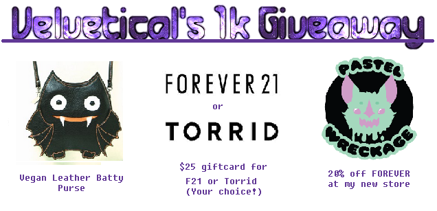 velvetical:  I finally reached 1000 followers and I’m having a giveaway to celebrate! 