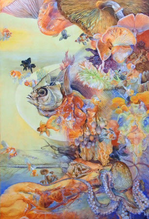 large super-colourful paintings by japanese artist Taniho Reina 谷保 玲奈fantastic undersea world, compl
