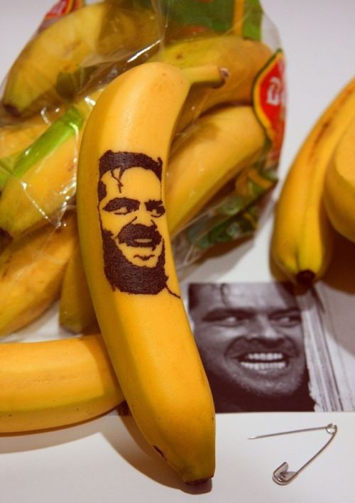 stinker:  THESE BANANAS WERE TATTOOED WITH A TOOTH-PICK.