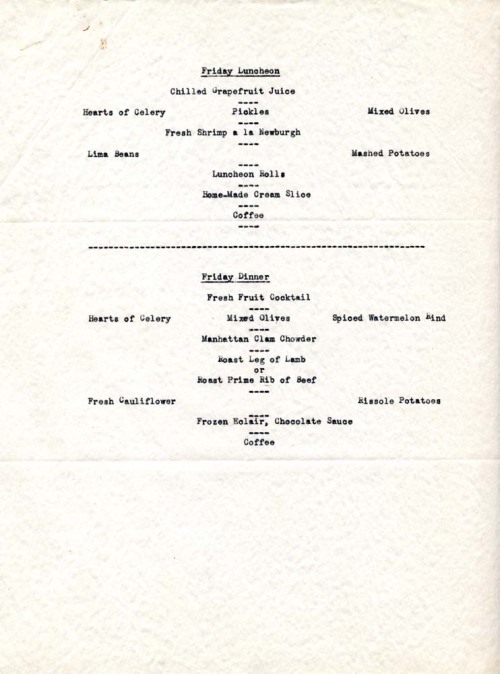 Menu Monday: The Class of 1891′s plans for their 55th reunion meals, 1946.Princeton University