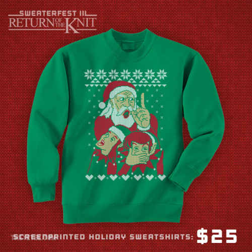 space-coyote:  X-MAS, MAH BOI!  Embrace the ugly Christmas sweater spirit. Frighten friends, co-workers, and family. Available November 3-10 at The Yetee. Get the sweatshirt (ษ): http://www.theyetee.com/sweaterfest/detail.php?itemid=SF3-MAHBOI Get