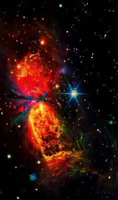 n-a-s-a:      The Sharpless 2-106    is an emission nebula and a combination of visible and infra-red light and this nebula is located about 2,000 light-years away in the direction of the constellation Cygnus. It is 2 light-years long and ½ a light-year