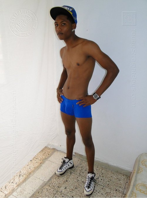 Oscar - cute skinny black boy  in sexy blue underwear visit YoungStraightBoys