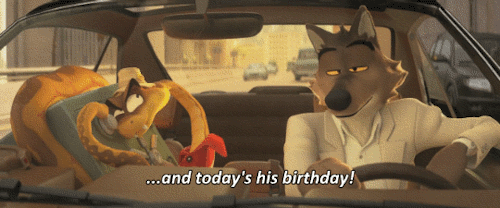 Wolf leans over to Snake and continues: "and today's his birthday!"