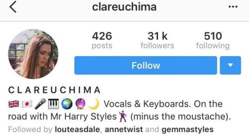 clareandsarahupdates:Clare took “On the road with Mr Harry Styles” out of her bios on Instagram and 