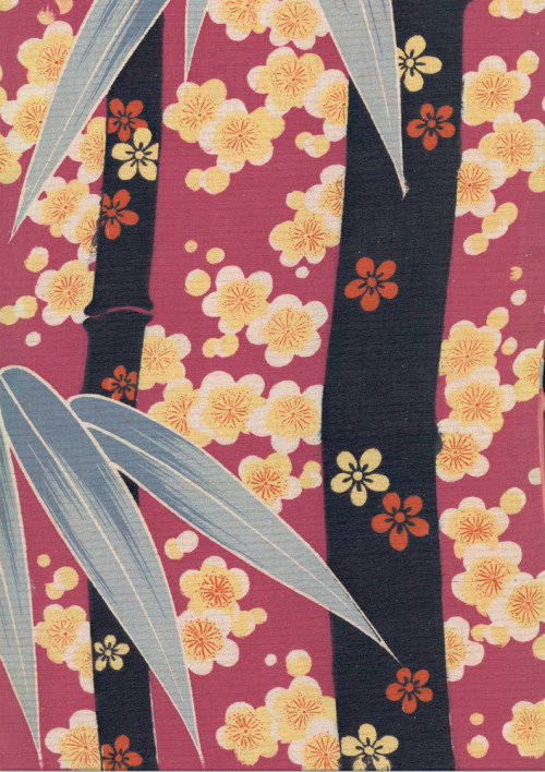 An early rayon kimono featuring bamboo and ‘ume’ (plum) blossom motifs. Bamboo and plum 
