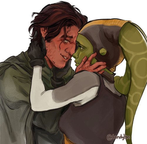 dandylyn:[ID: two digital drawings of Kanan Jarrus and Hera Syndulla from Star Wars: Rebels. The dra