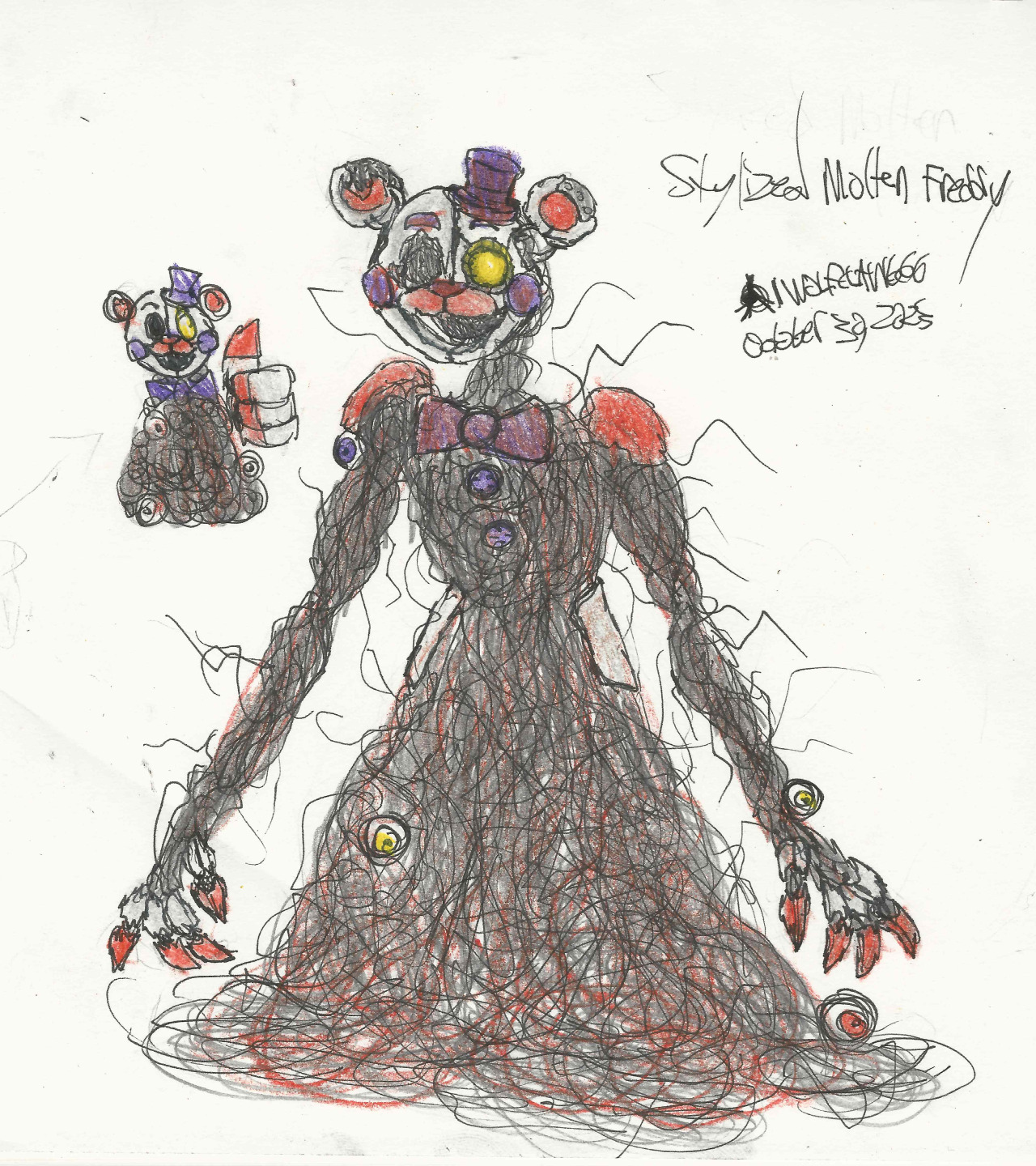 My traditional fan art drawing of Molten Freddy from Freddy