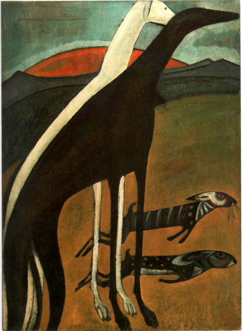 artistic-depictions:Greyhounds, Amadeo de Souza Cardoso, 1911, oil on canvas