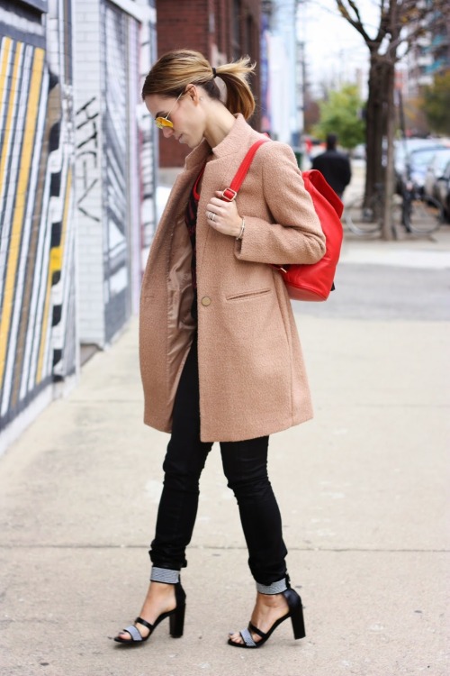 projectfab: Da Bulls I topped off my gameday look with a camel coat and red leather backpack, both f