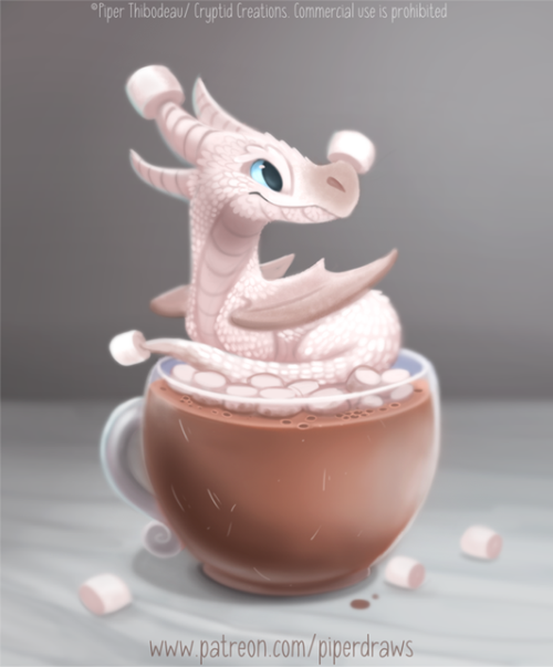 cryptid-creations: #2934. Hot Cocoa Dragon - Illustration Holiday Greeting Cards available in my sto