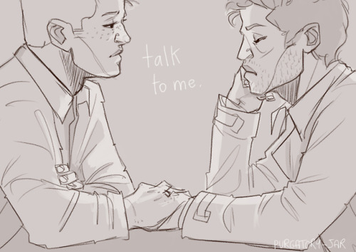 purgatory-jar:A tiny thing I sketched earlier cause I felt like it <3LET DEAN AND CAS COMMUNICATE