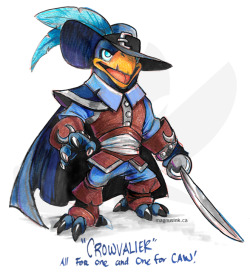 weremagnus:   “All for one and one for CAW!”A Dark Element swashbuckler with a thirst for danger and daring heroic feats!Little Skylander dude for the Skylanders Art Contest being held on Twitter. I’ve had a character like this in my head for a