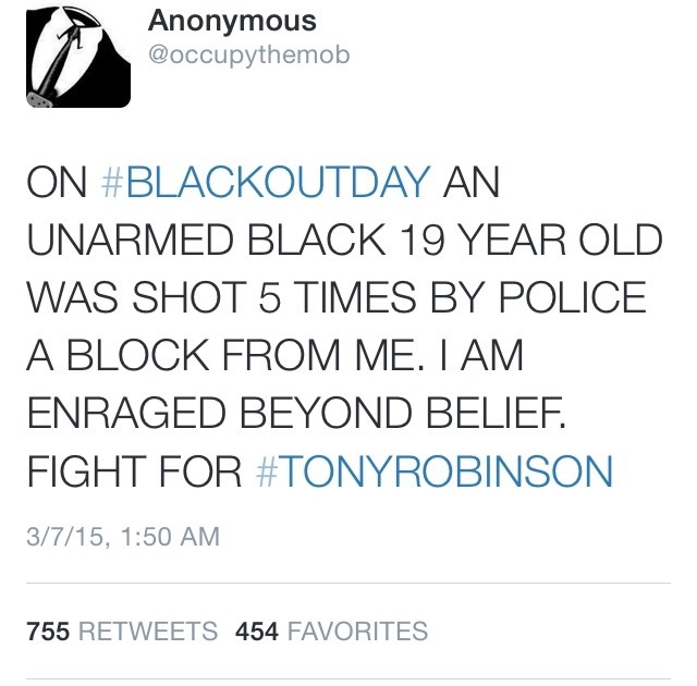 krxs10:An Unarmed Black teen was just shot dead by police on #BlackOut Day.19-year-old