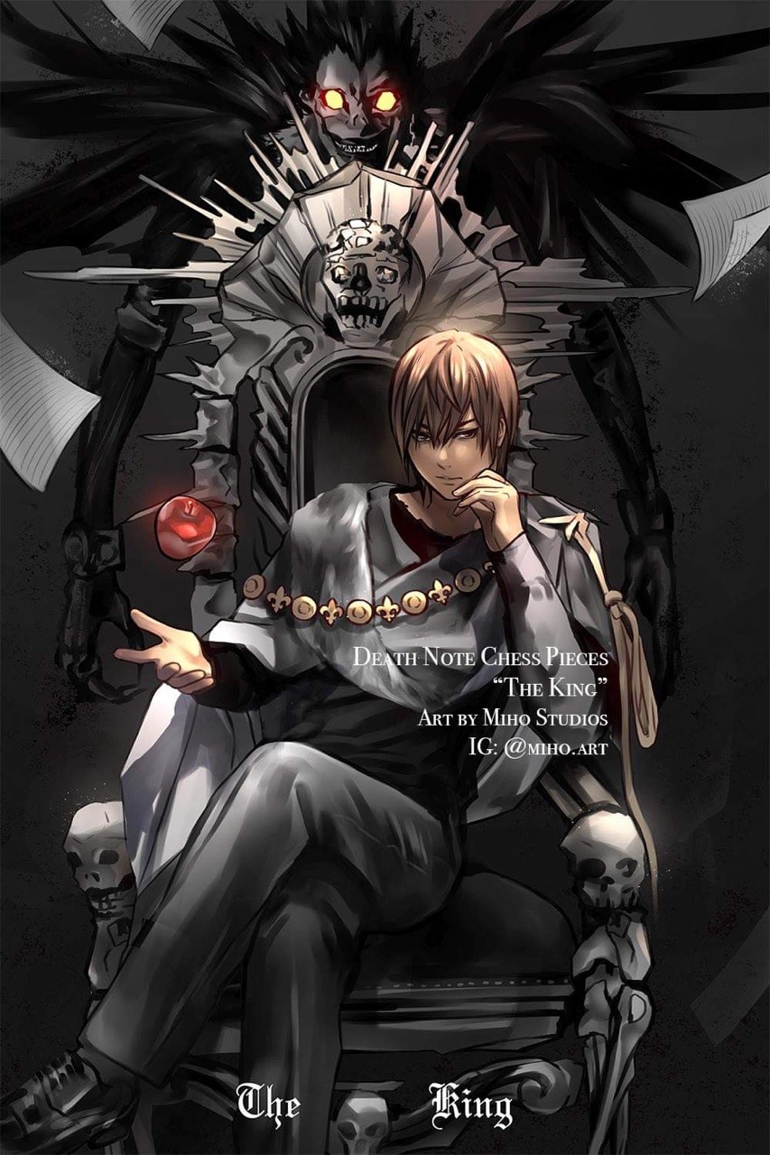 kiranatrix:Death Note Chess Pieces by MihoShared with permission from the artist, link to their Instagram (@miho.art) in the source 