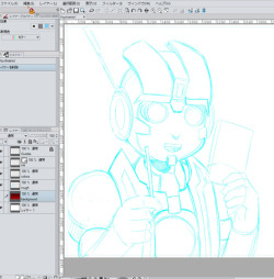 Workin’ on a new print in the same style as the For Science! one I did last year! Decided to use the Pocky ad that was in Japan to promote Rung and his office. Free energon sticks for all patients! :D