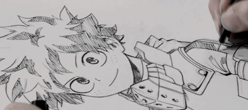 Kōhei Horikoshi Inking His Deku Sketch.