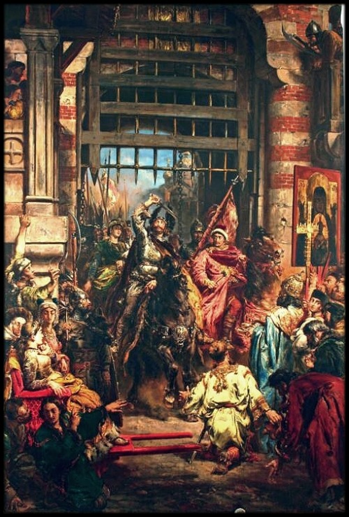 Boleslaw the Brave with Sviatopolk at the Golden Gate in Kiev, 1883, Jan Matejko