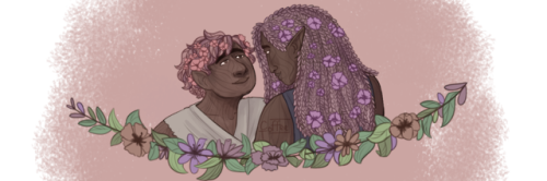 adventuresloane:coffeetoffeeart:dryad wlw[ID: A drawing of Hurley and Sloane in their dryad forms, s