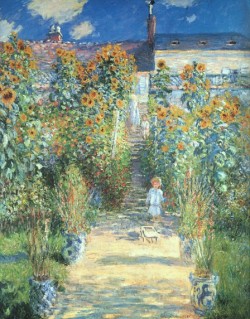 proleutimpressionists:  Claude Monet, gardenerIn Vétheuil (1878-1883) Monet created a second garden. He made arrangements with the owner of the house to landscape the terraces, which lead down to the Seine.Halfway the stairs is, presumably, Germaine