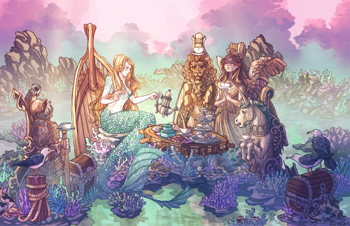 caitlynkurilich:The Last Mermaid’s Tea Party, Graphite &amp; Digital Media, 11″ x 17