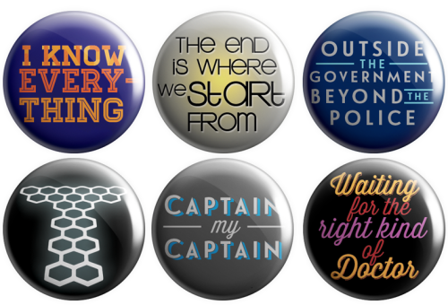 thoughtitwouldhurttoomuch: geek-studio: Torchwood Pinback Buttons I want these…