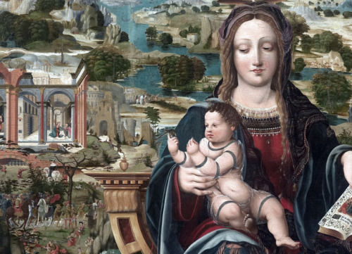 Joan de Burgunya - Virgin and Child with the Infant St. John (c. 1515). Detail.