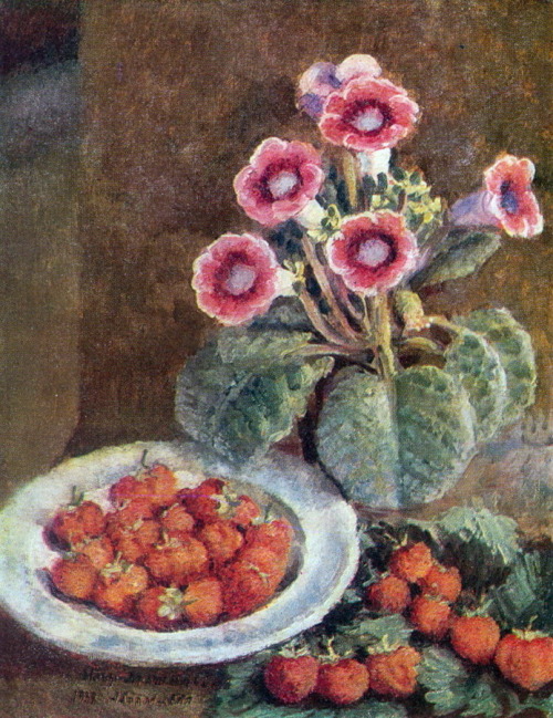 A flower in a pot and strawberries, 1938, Ilya MashkovMedium: oil,canvashttps://www.wikiart.org/en/i