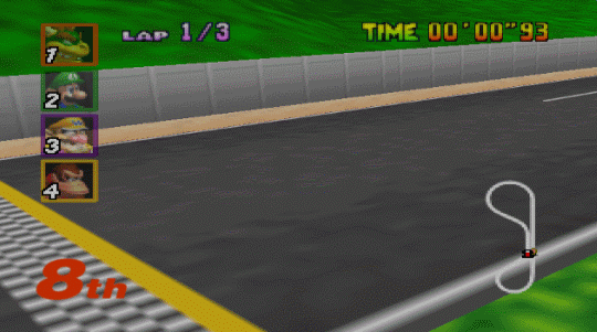 suppermariobroth:  Racers in Mario Kart 64 from the side. Every racer is a 2D sprite